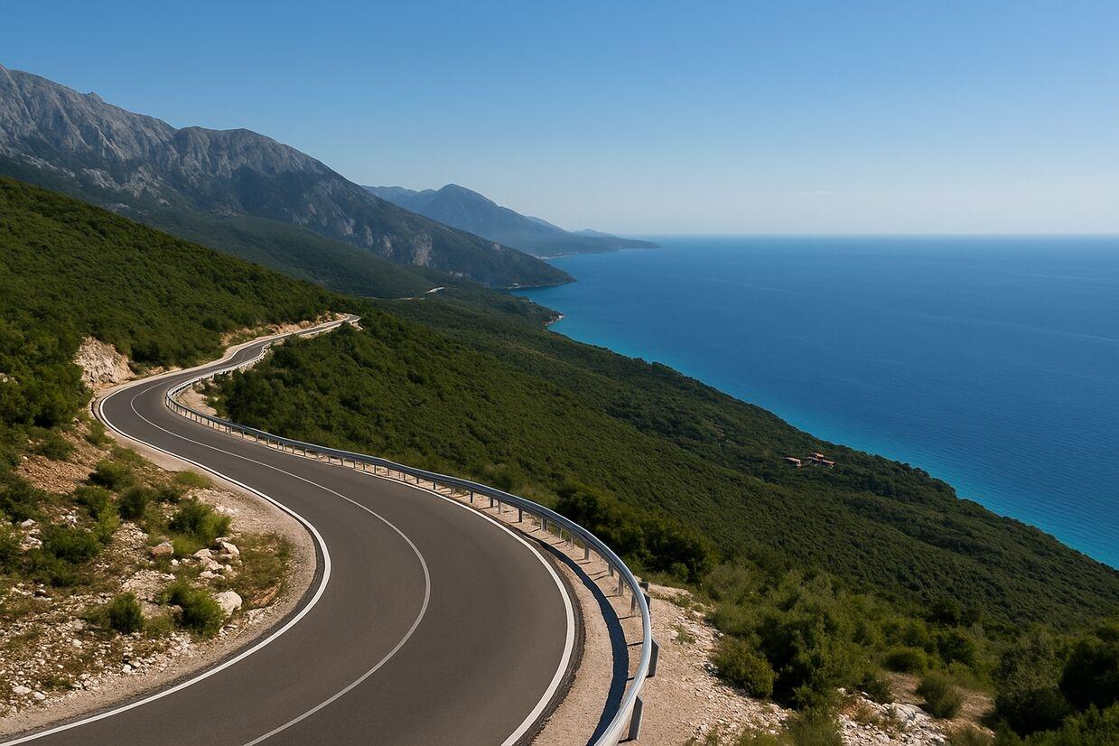 Scenic road in Albania for car and motorcycle travel
