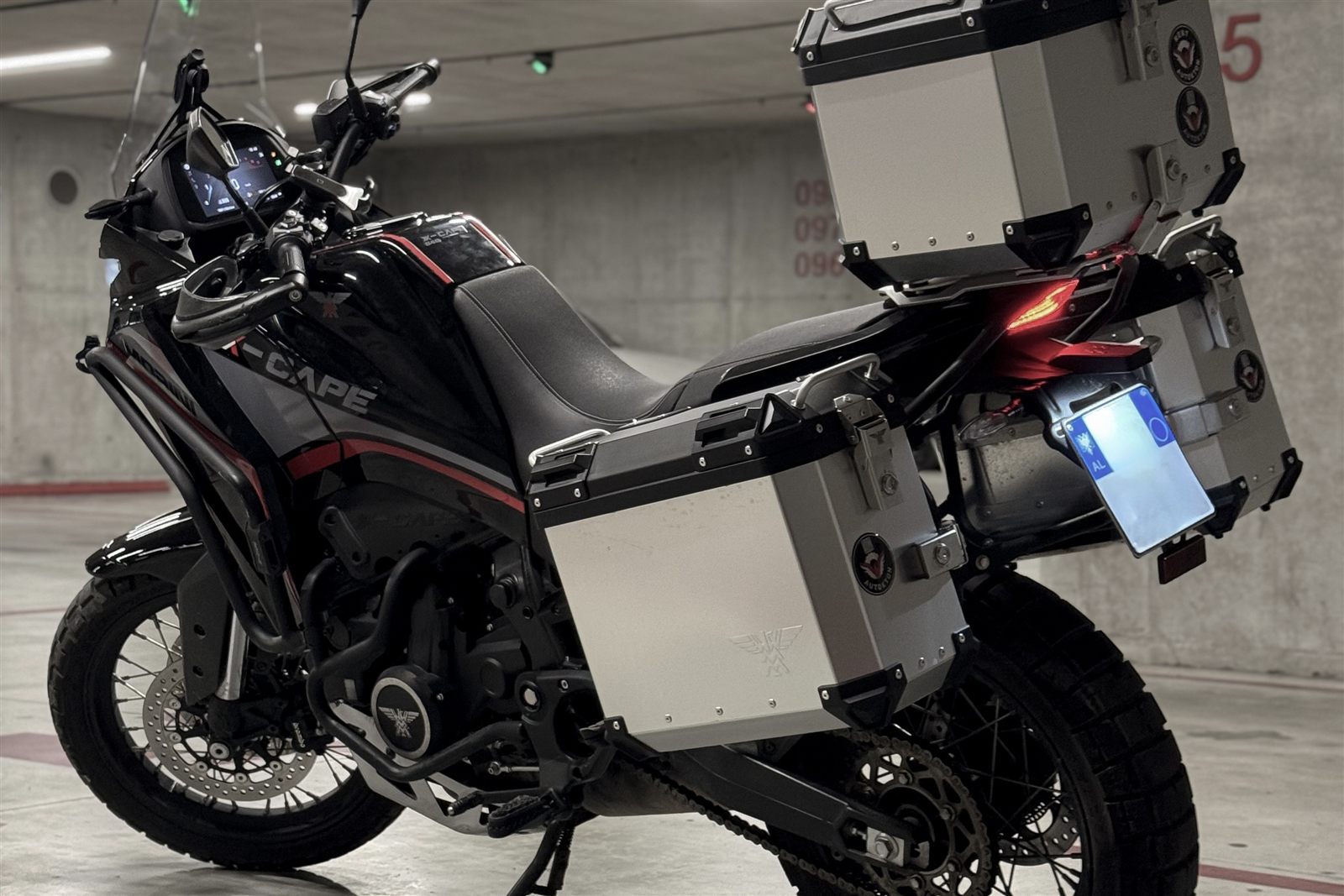 Left side view of Moto Morini X-Cape 650 motorcycle rental