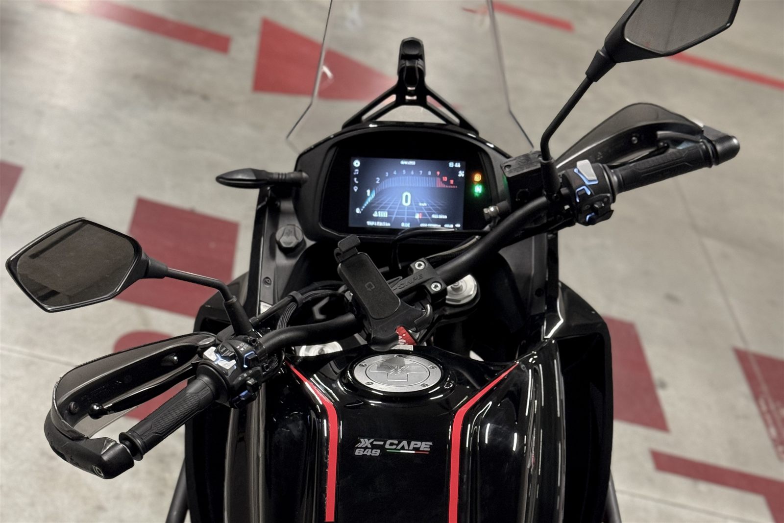 Right side view of Moto Morini X-Cape 650 motorcycle rental