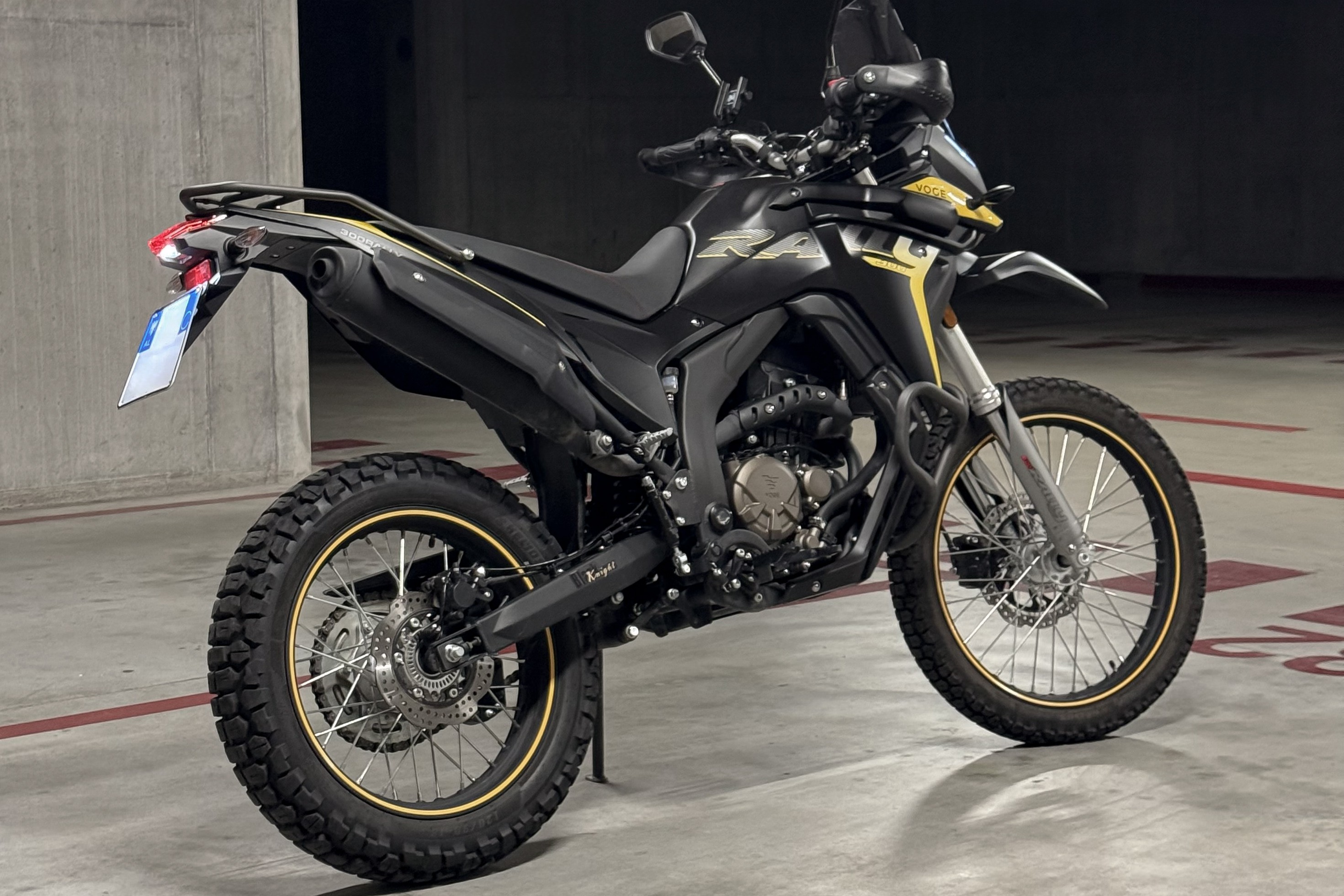 Rear view of Voge 300 Rally motorcycle rental