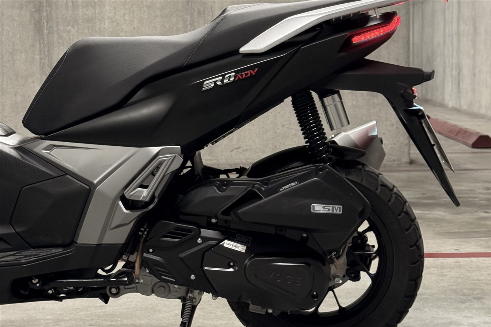 Rear view of Voge SR1 ADV 125 scooter rental